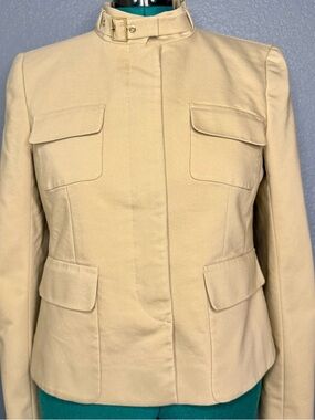 Ann Taylor Cream Utility Jacket Buckle Neck Size 12 Tailored Lightweight